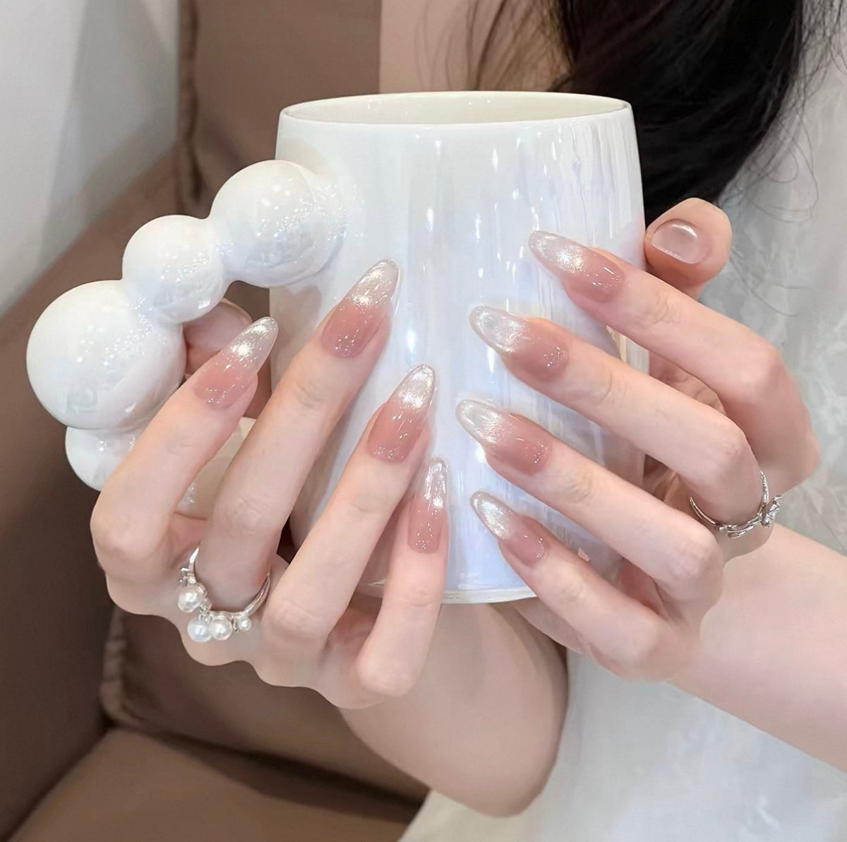 0.94-inch oval nude gradient glossy jelly art patch nail art