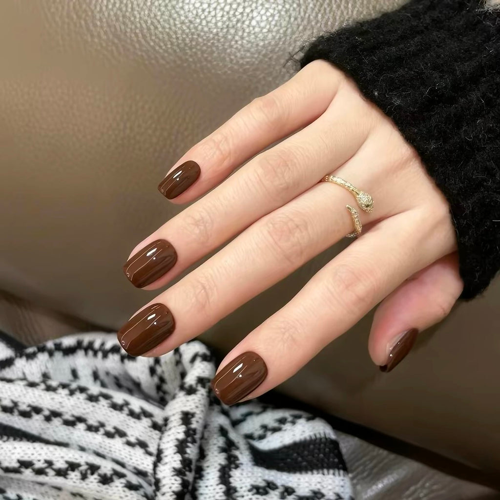 0.62 inch square solid color chocolate patch nail art