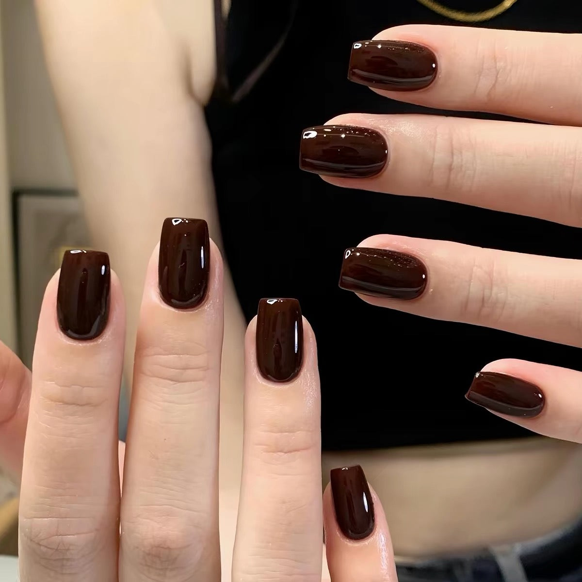 0.62-inch caramel brown patch nail art