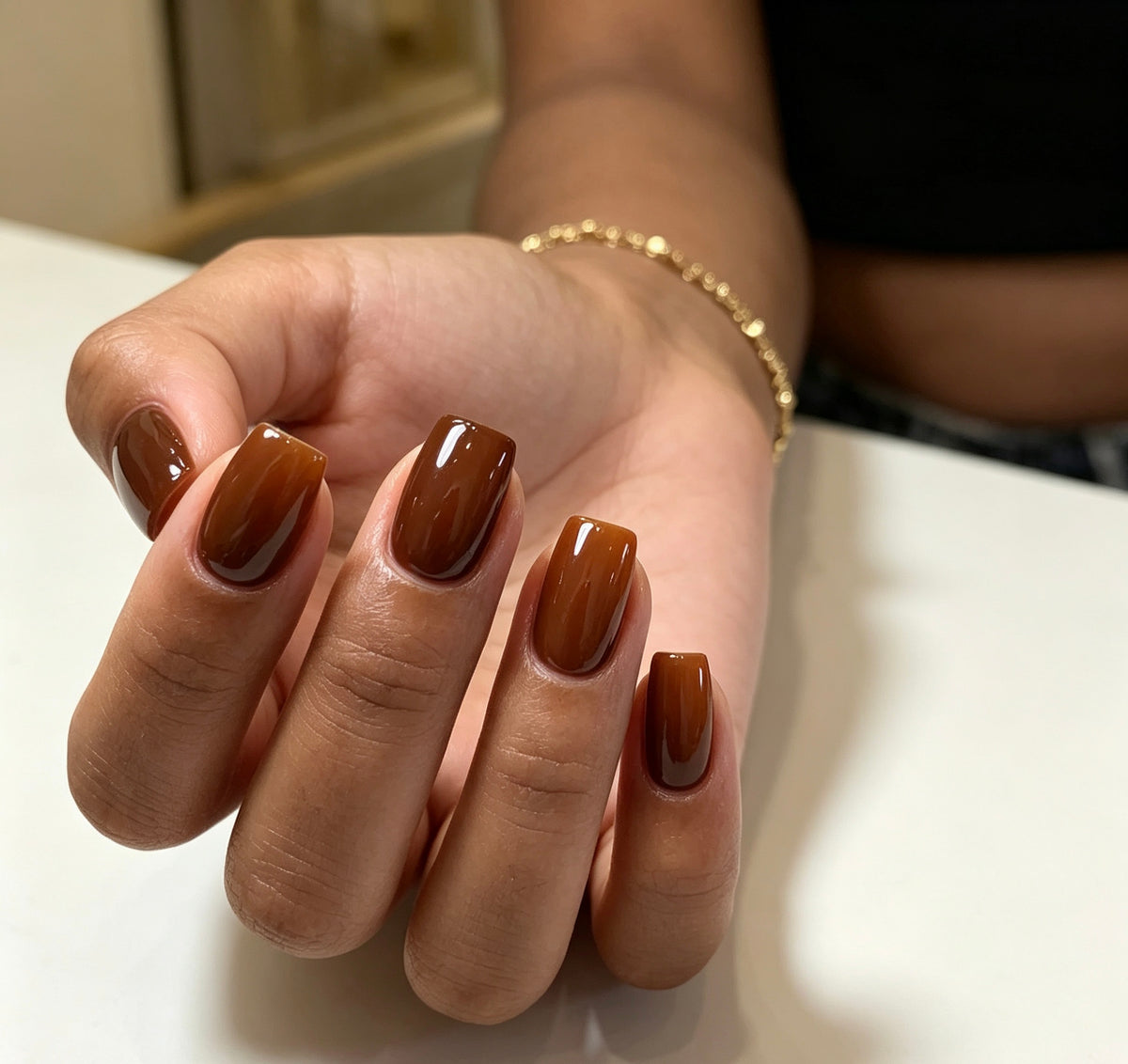 0.62-inch caramel brown patch nail art