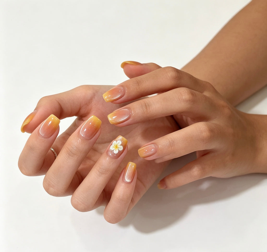 0.62in square pinkish-yellow petals gradient cat-pressed nail art