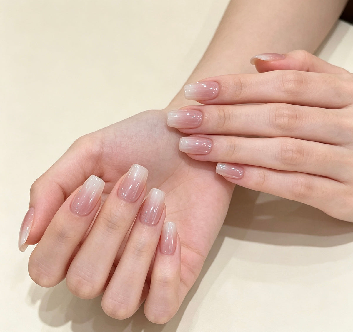 0.62in square white pearl glossy gradient press-on nail art