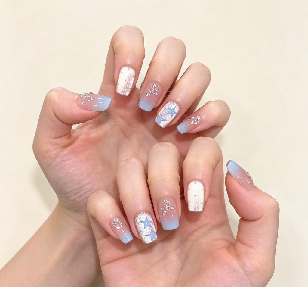 0.62 inch pink blue cat eye gradient patch star wearing nail art