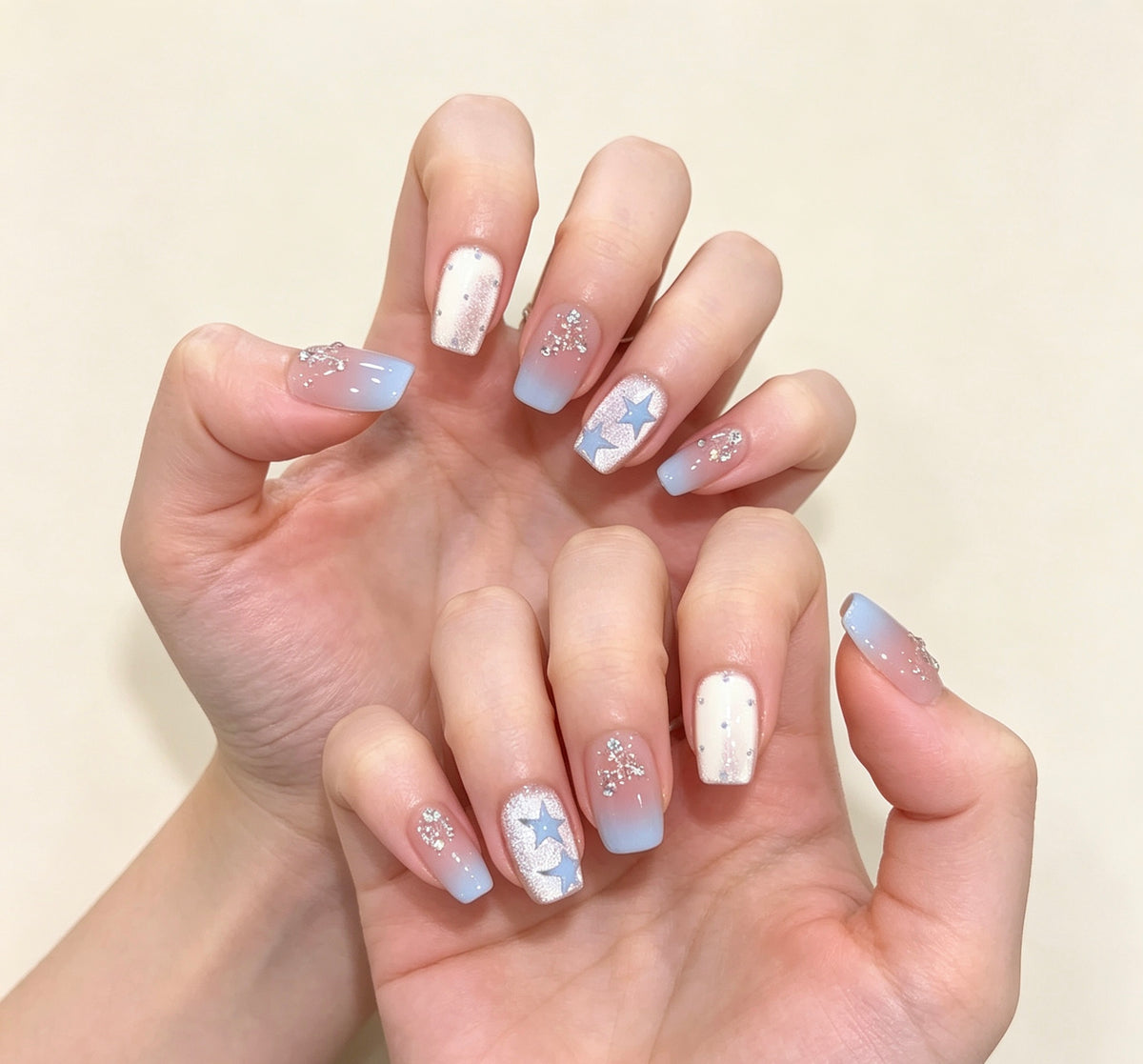 0.62 inch pink blue cat eye gradient patch star wearing nail art