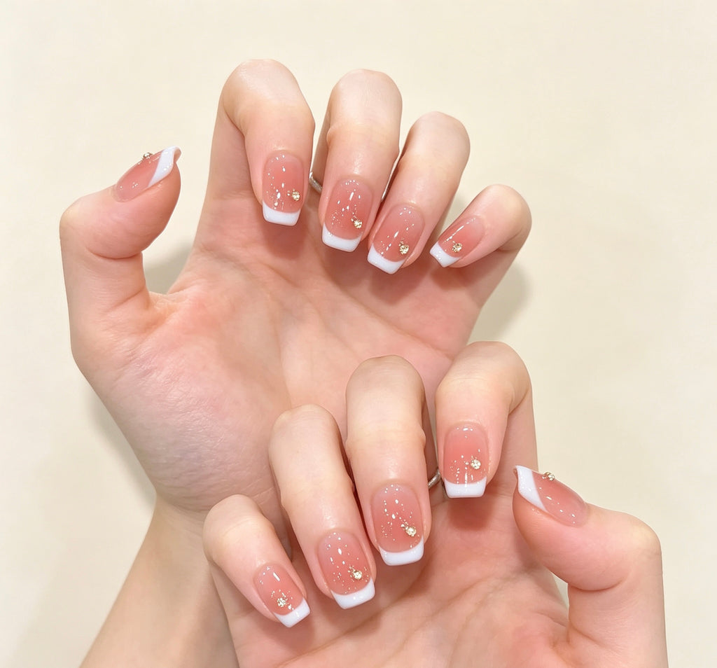 0.62 inch square French flesh cat eye gradient milky white wearing nail art