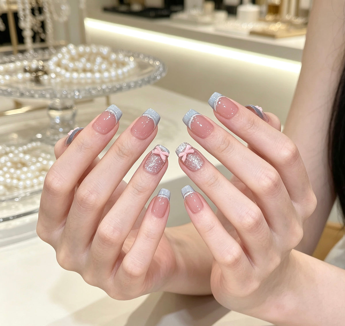 0.62-inch square French pink milk blue butterfly patch for wearing nail art