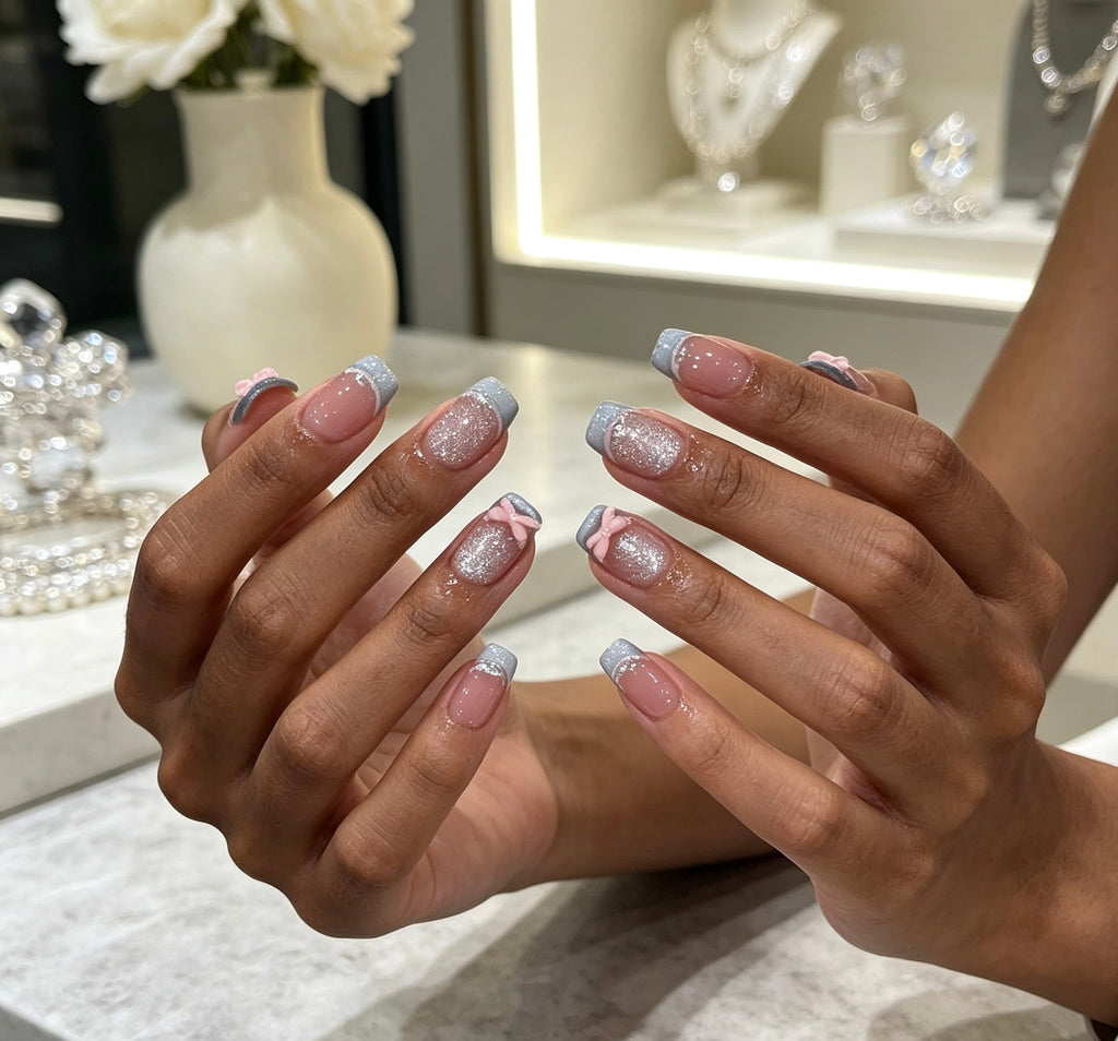 0.62-inch square French pink milk blue butterfly patch for wearing nail art