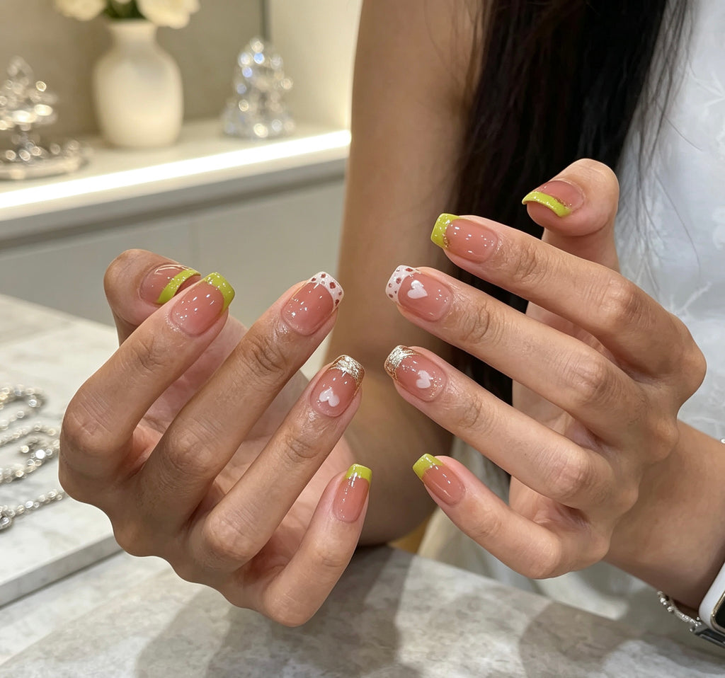 0.62 inch square French flesh color solid color polka dot tip wearing nail art
