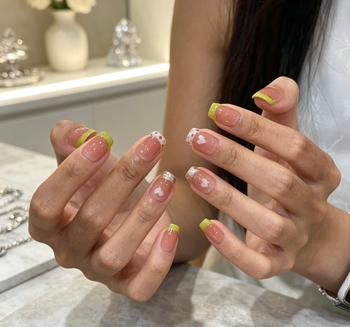 0.62 inch square French flesh color solid color polka dot tip wearing nail art