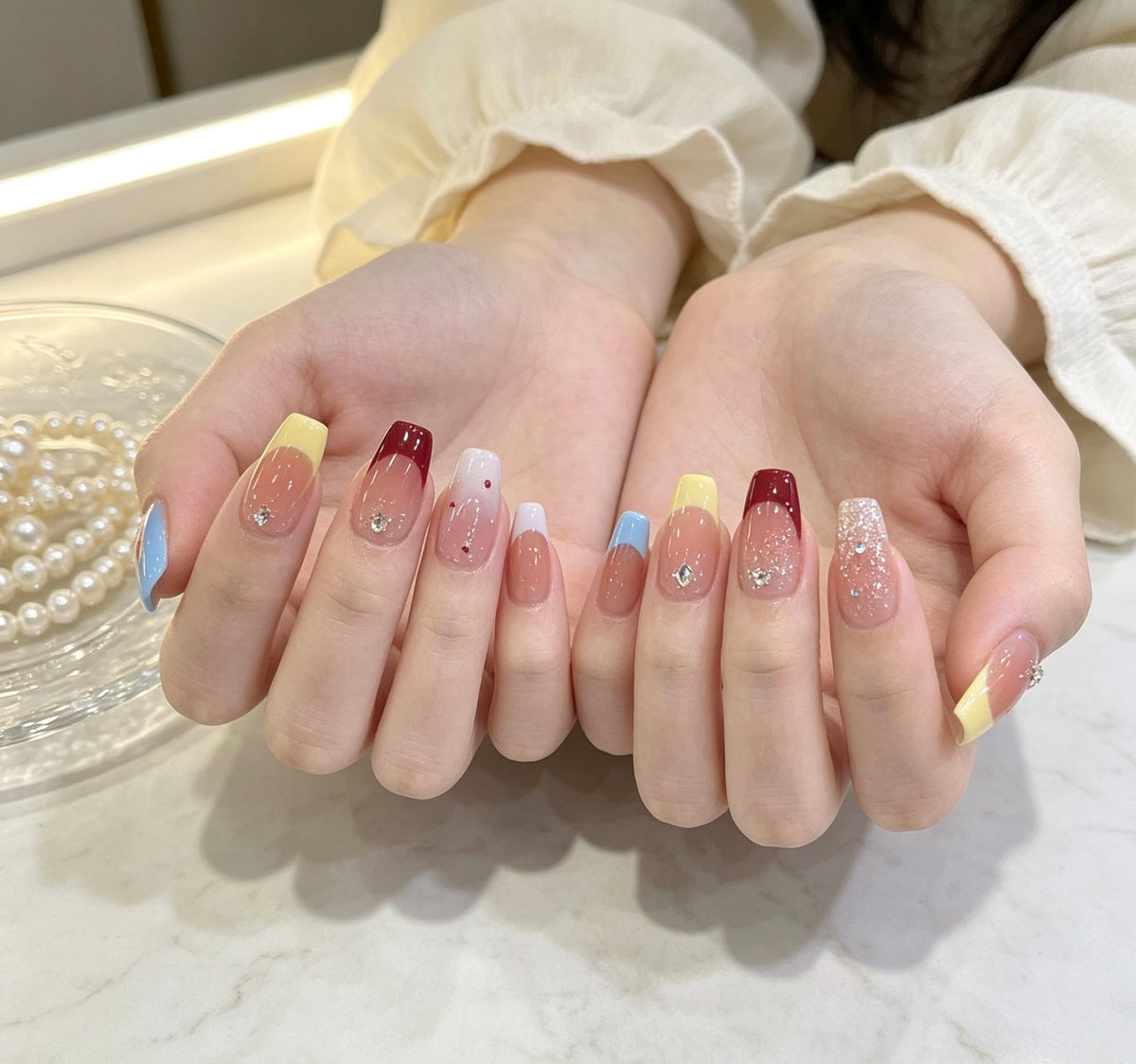 0.78-inch conical French nude pink dopamine polka dot nail art patch