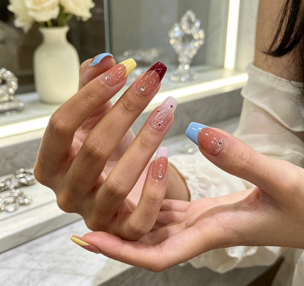 0.78-inch conical French nude pink dopamine polka dot nail art patch