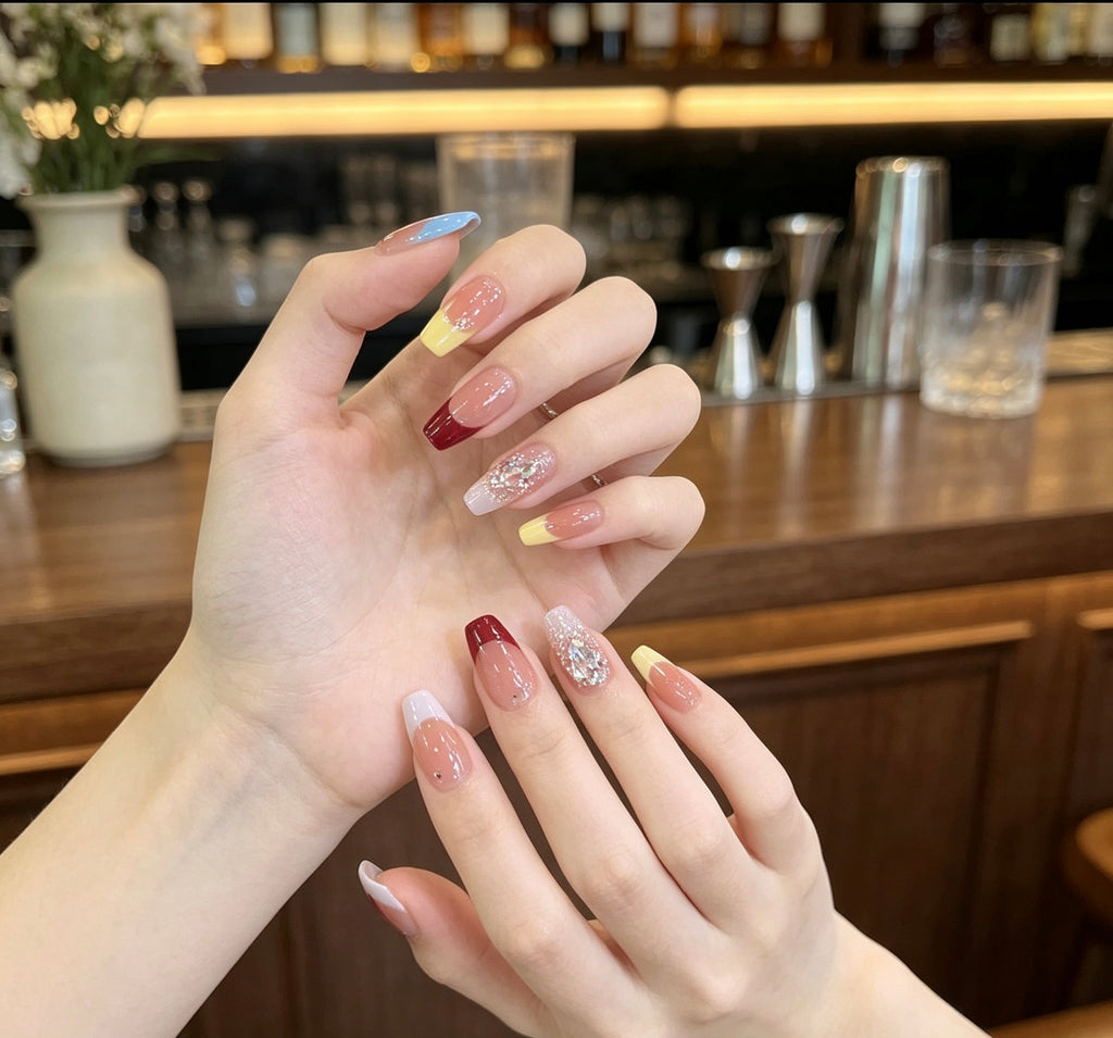 0.78-inch conical French nude pink dopamine polka dot nail art patch