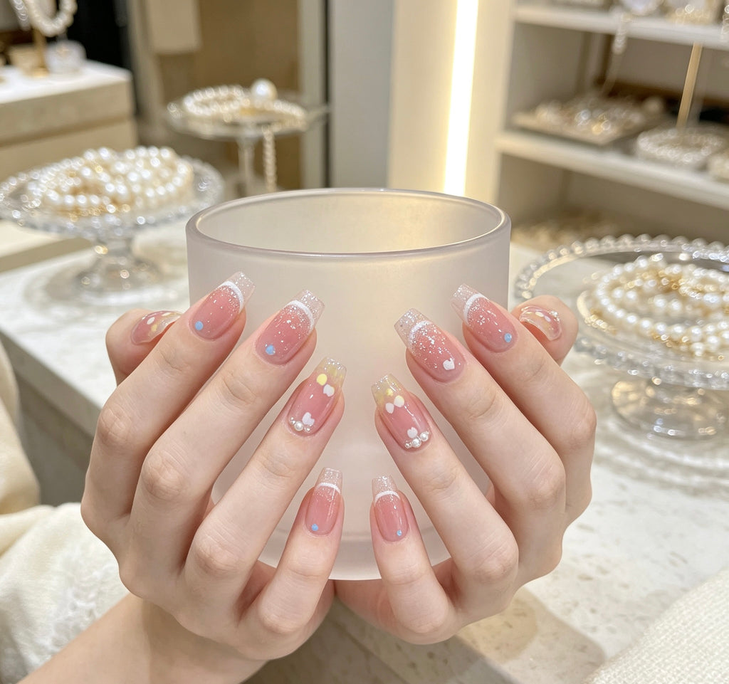 0.78in tapered pink polka dot decorative press-on nail art