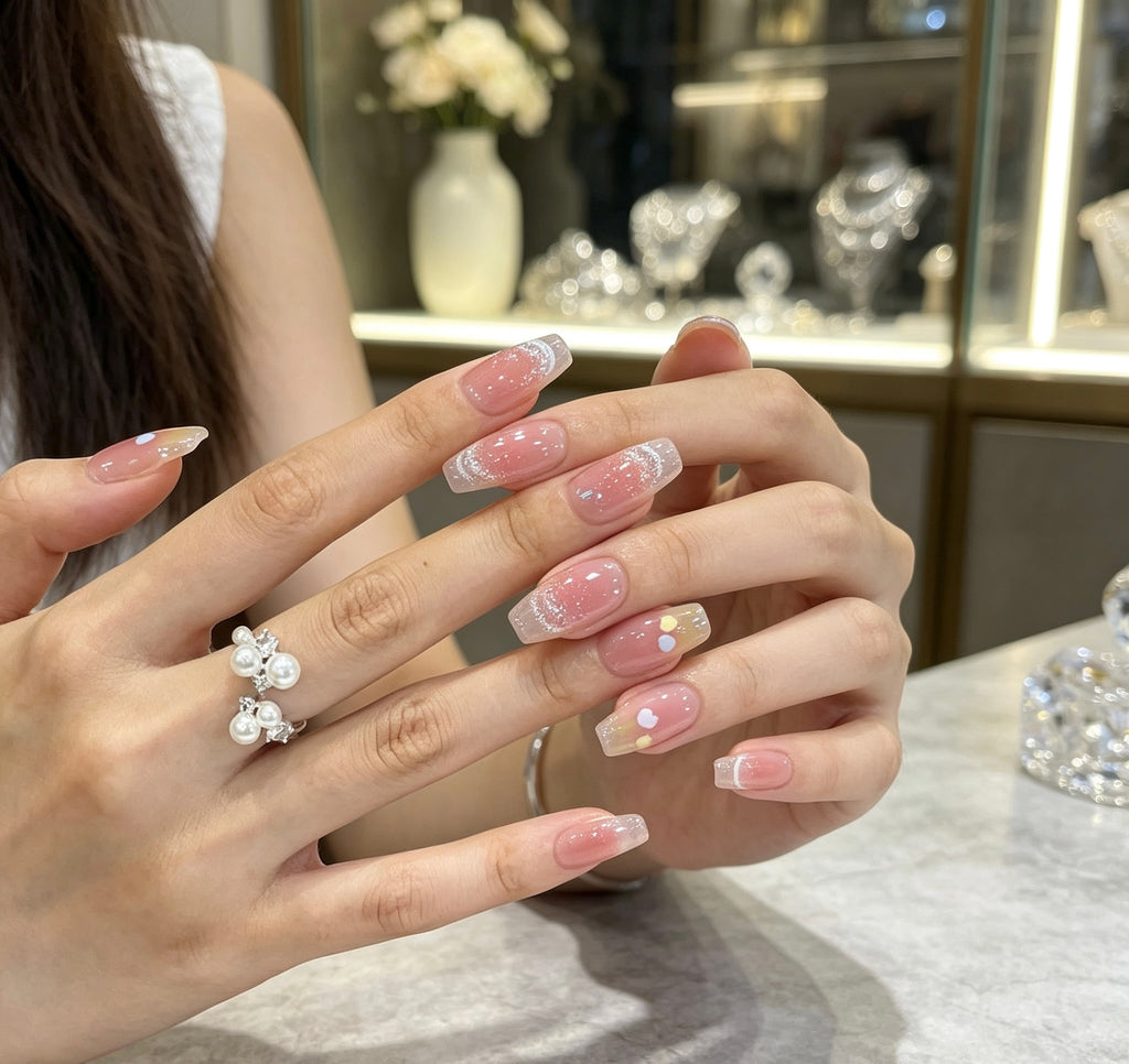 0.78in tapered pink polka dot decorative press-on nail art