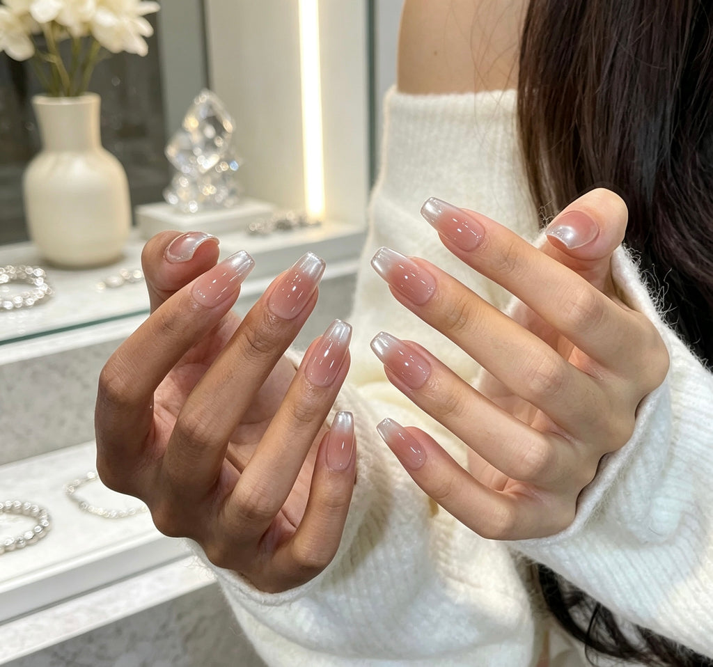 0.78-inch conical transparent pink-white glossy patch nail art