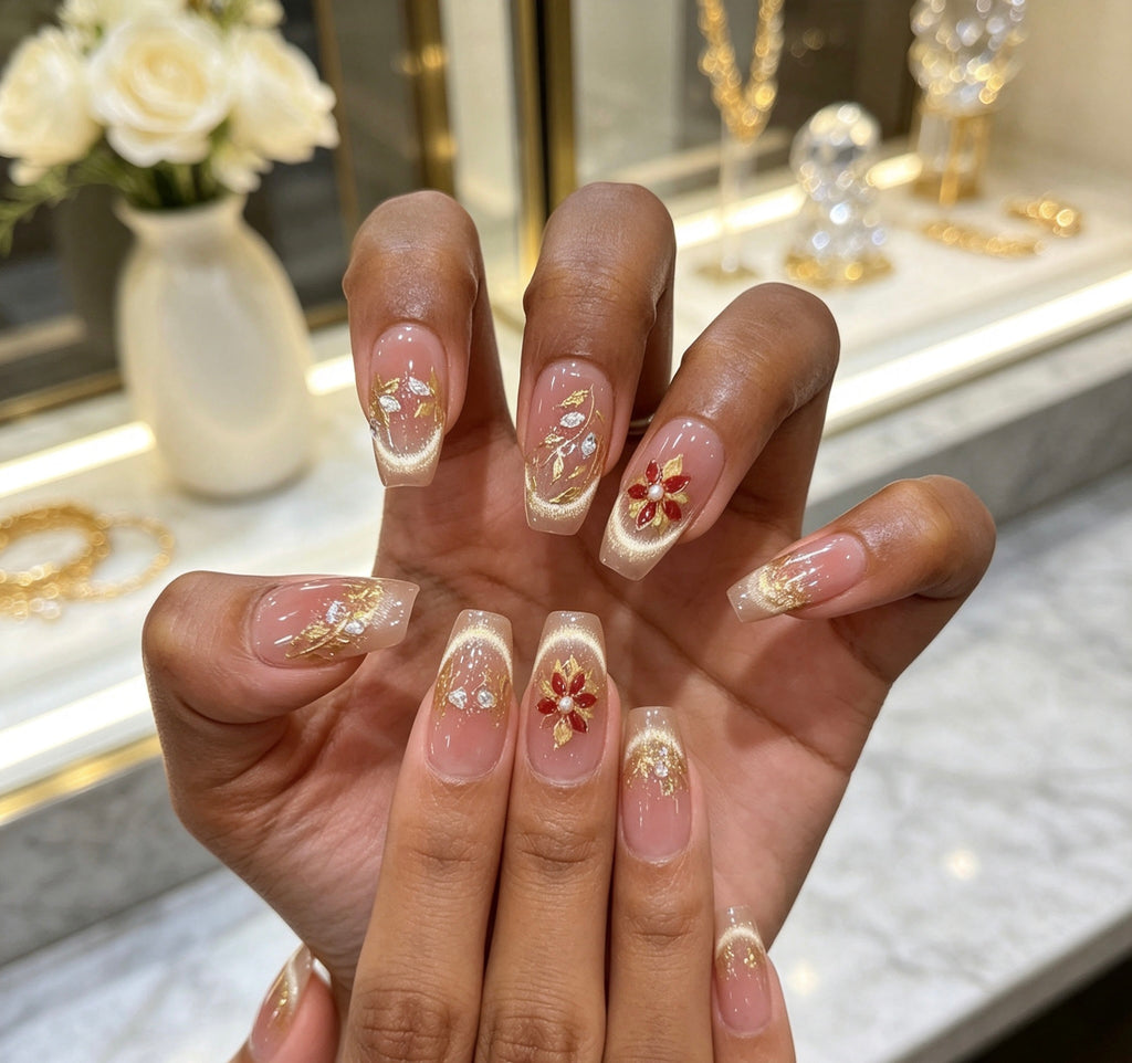 0.78-inch trapezoidal nude pink glitter sticker wearing nail art