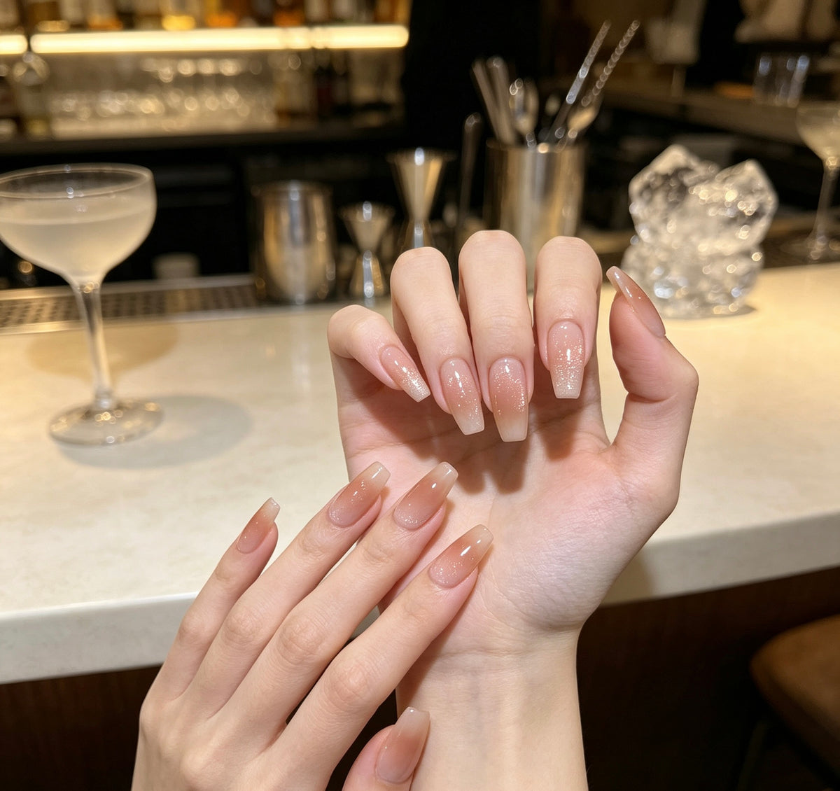 0.78-inch trapezoidal nude gradient wearing nail art