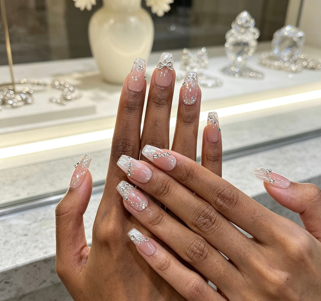 0.78-inch trapezoidal light pink glitter diamond wearing nail art