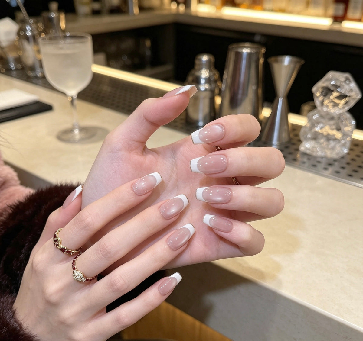 0.78-inch trapezoidal solid color jelly texture French beige pointed wearing nail art