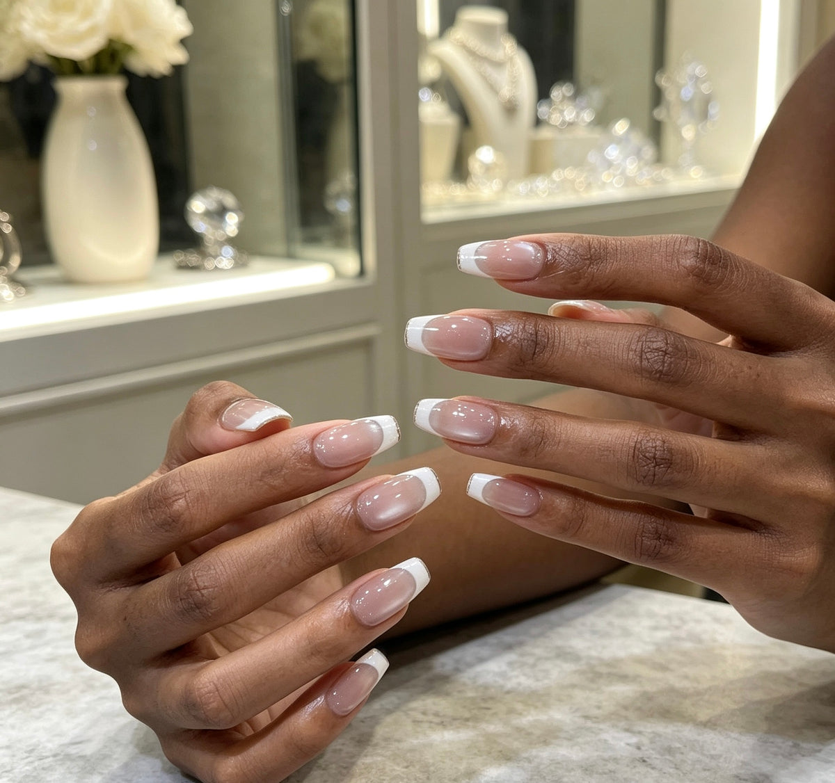 0.78-inch trapezoidal solid color jelly texture French beige pointed wearing nail art
