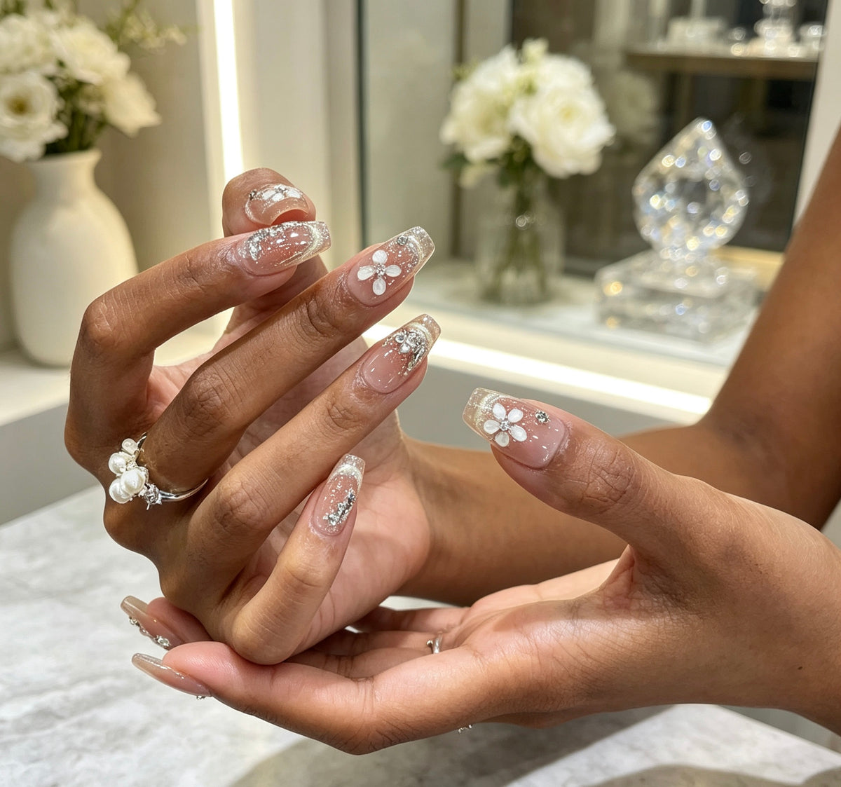 0.78-inch trapezoidal nude jelly texture sparkling crushed diamond patch for wearing nail art