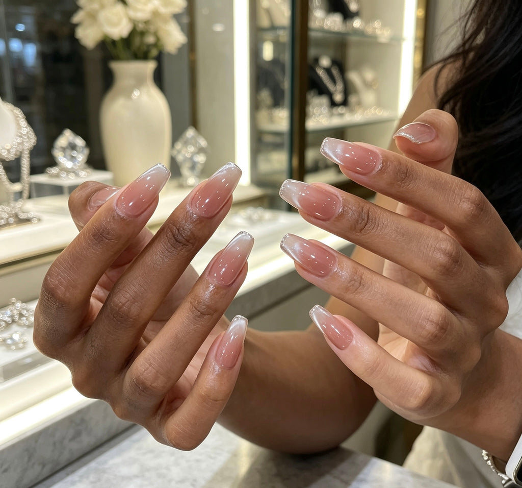 0.78-inch trapezoidal nude cat eye gradient wearing nail art