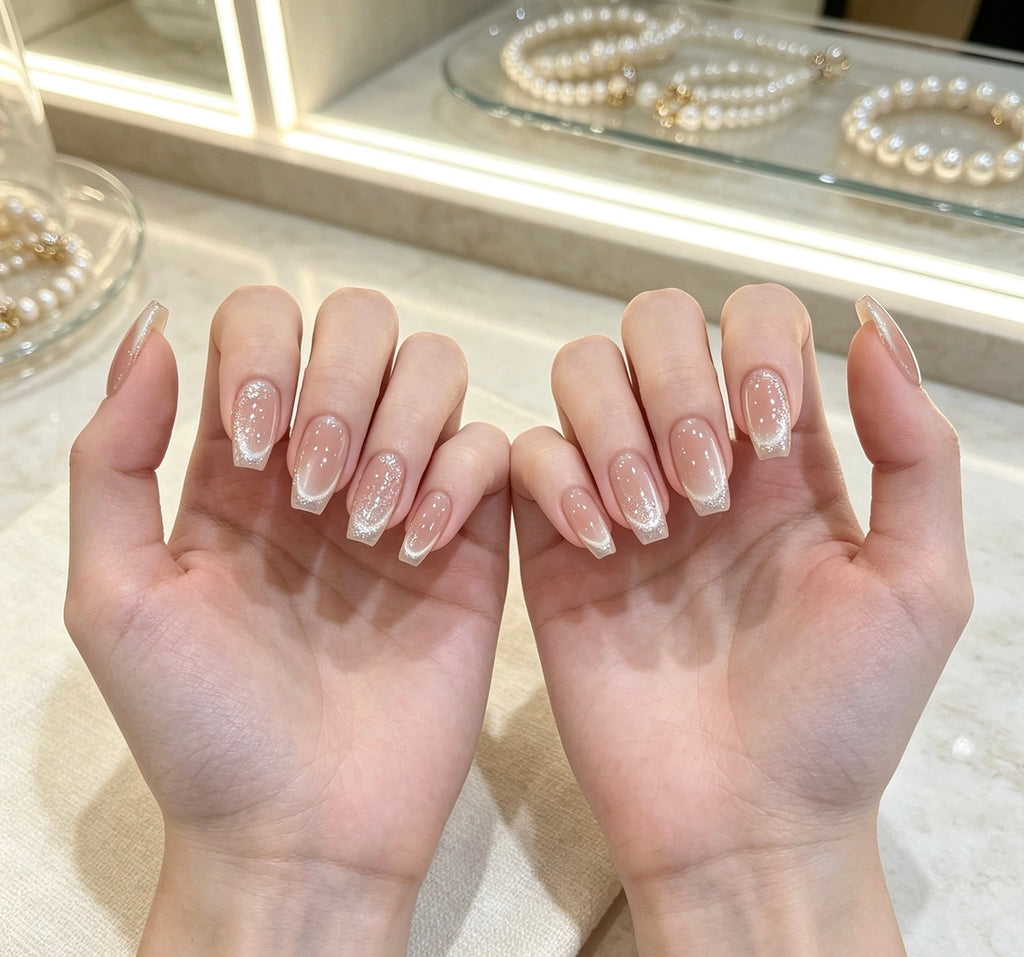 0.7 inch light brown transparent jelly colored cat eye wearing nail art