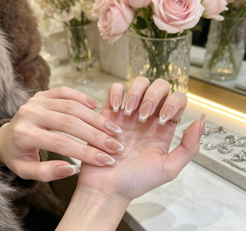 0.7 inch light brown transparent jelly colored cat eye wearing nail art