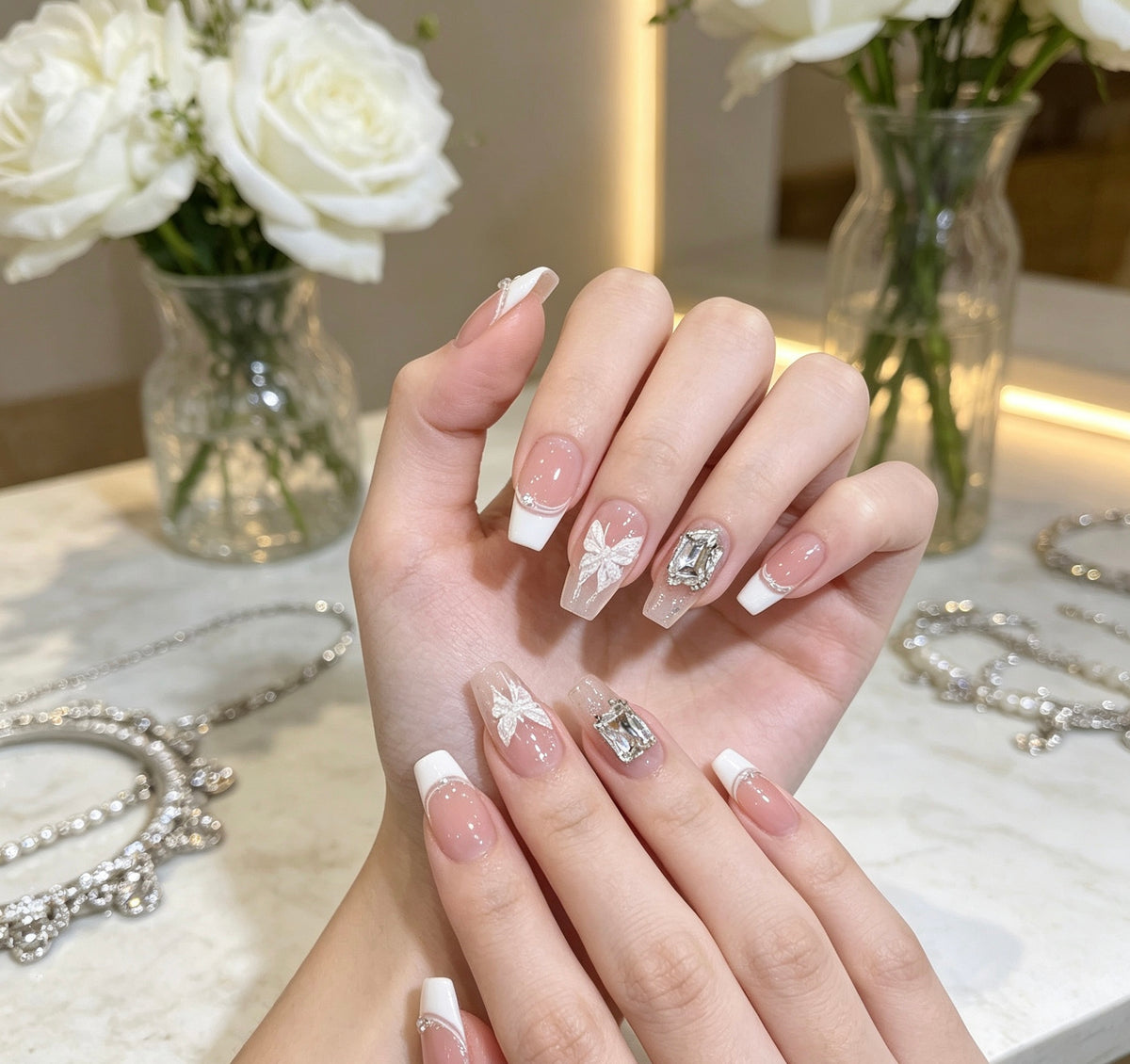 0.78-inch trapezoidal French milky white pointed butterfly press nail art