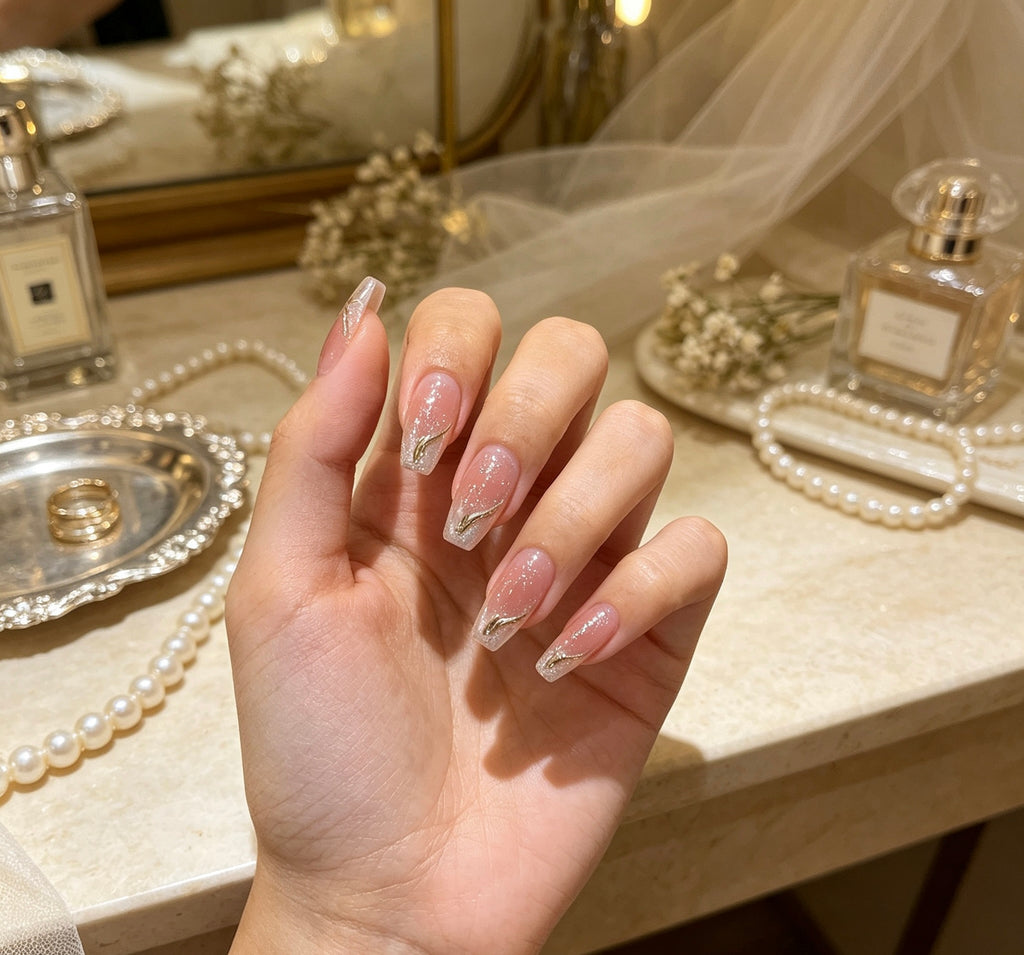 0.78-inch trapezoidal nude color art water droplet patch press nail art