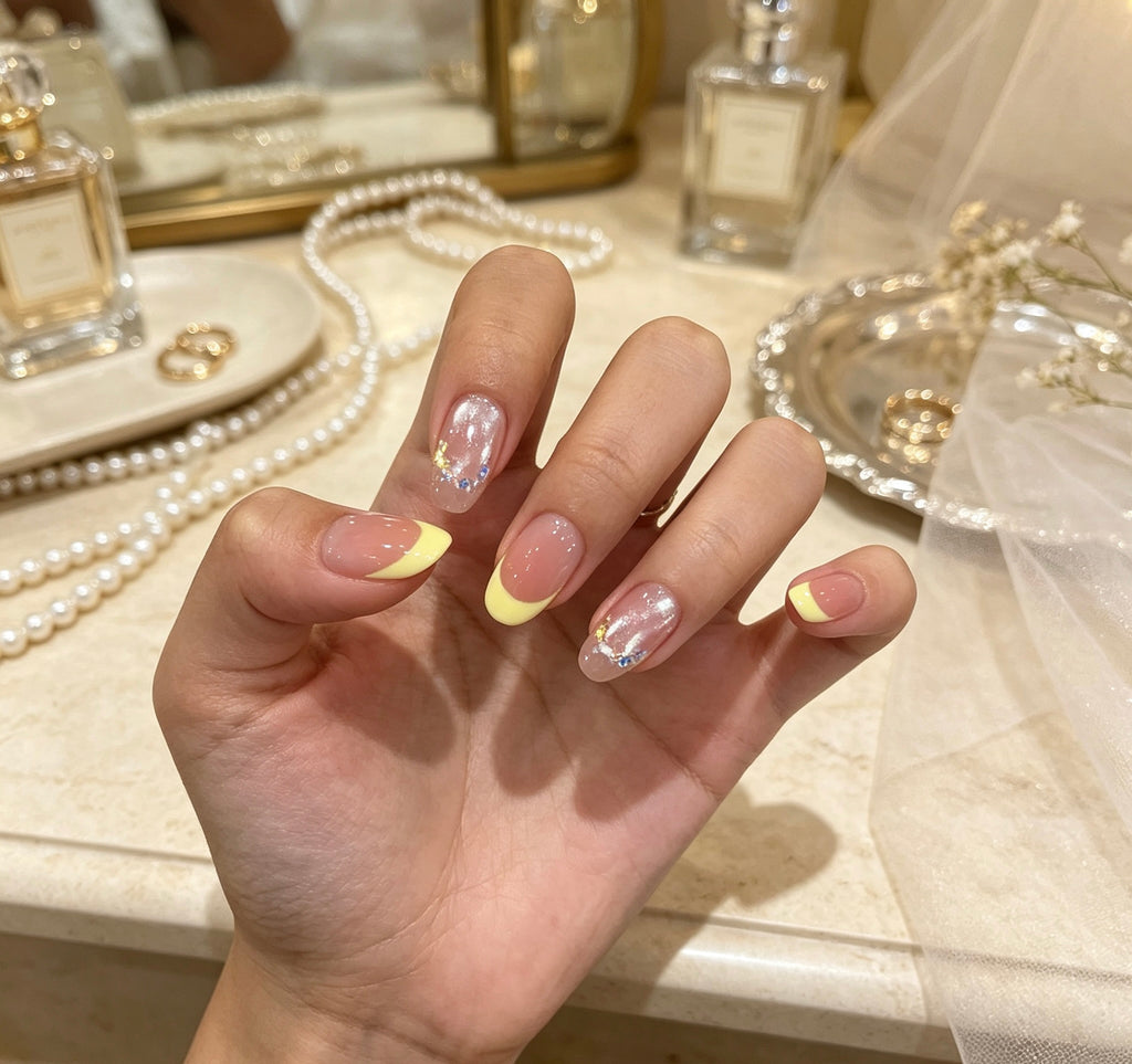0.7 inch oval French glossy mango diamond art patch nail art