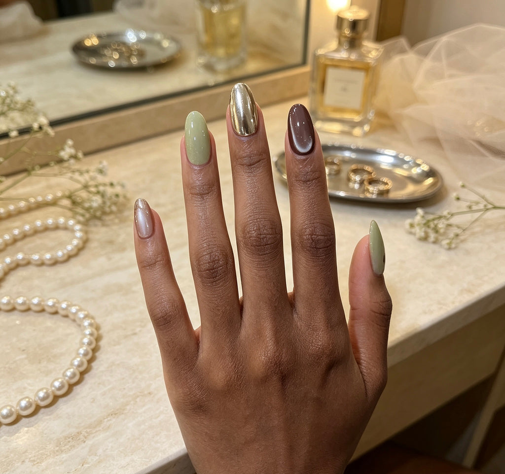 0.7 inch oval colorful solid color gradient cat eye wearing nail art