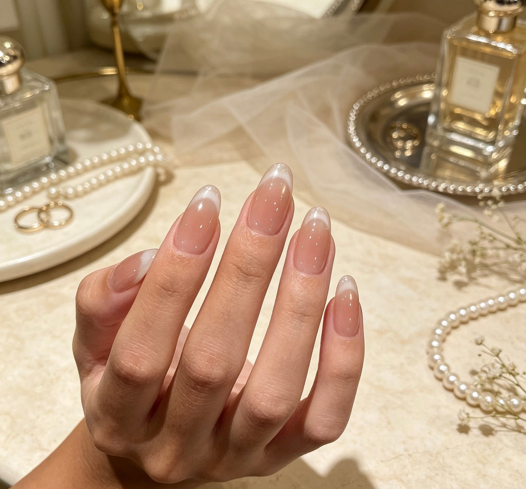 0.7-inch oval nude gradient pearl cat eye press nail art