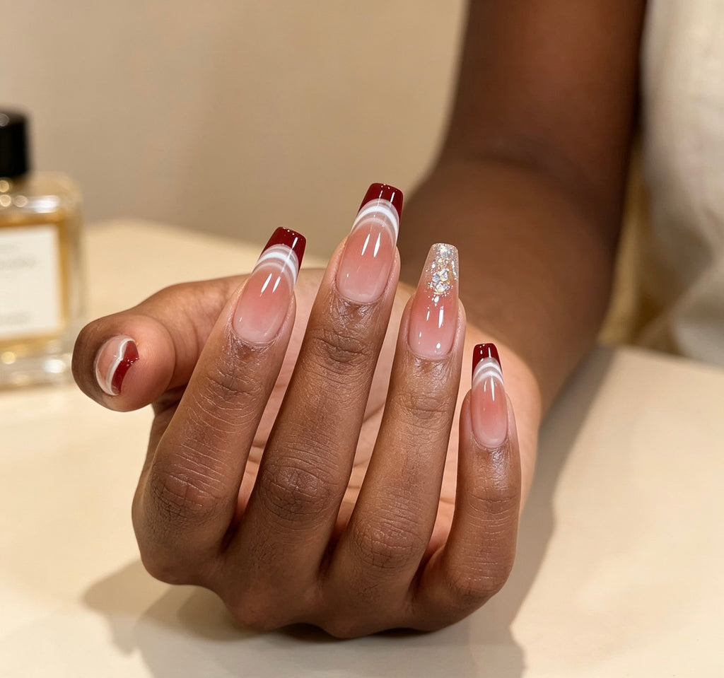 0.94-inch trapezoidal pink gradient French silver red pointed wearing nail art
