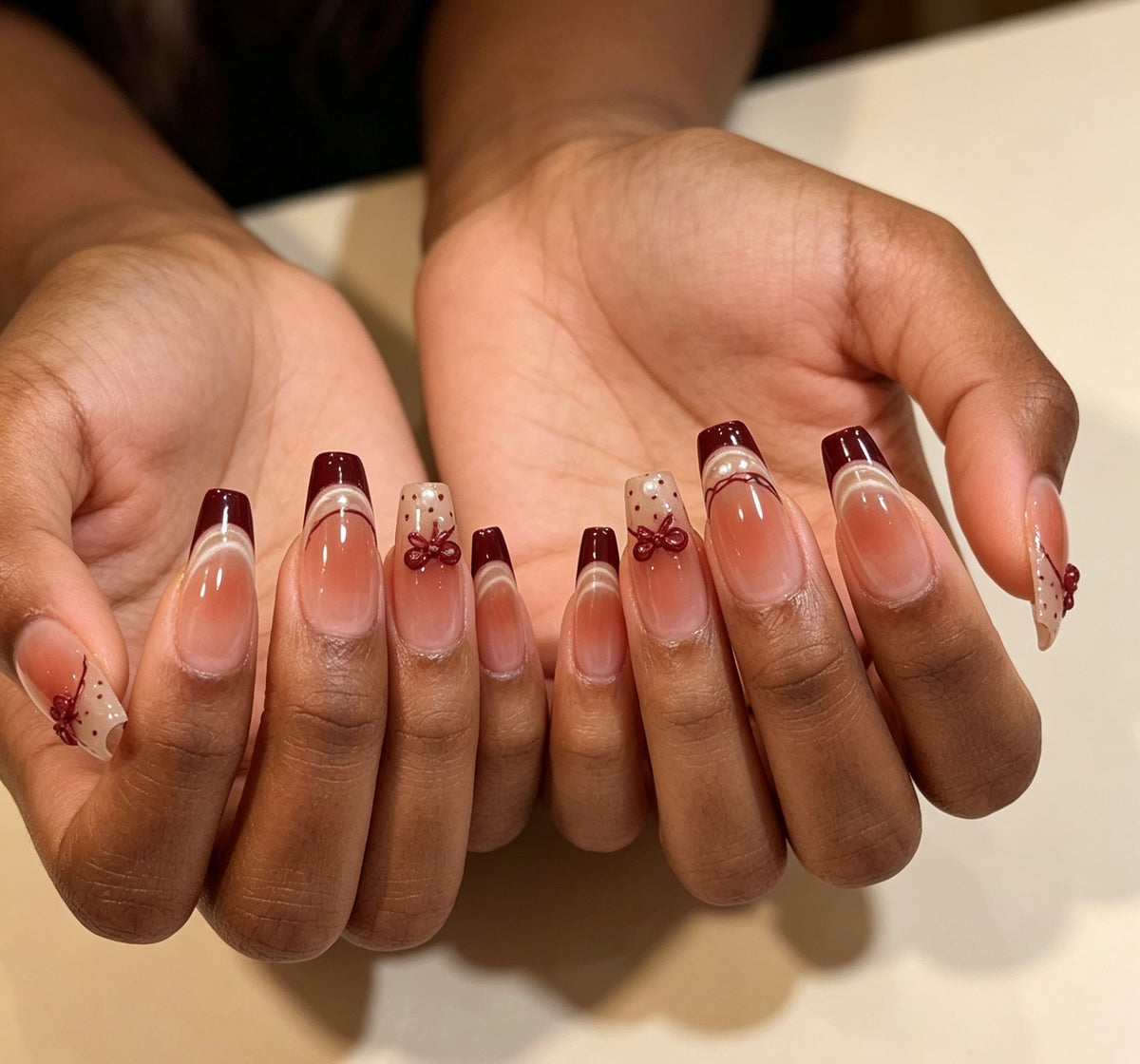 0.94-inch trapezoidal nude gradient French polka dot wearable nail art