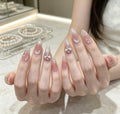 0.94-inch oval nude pink gradient rhinestone wearing nail art