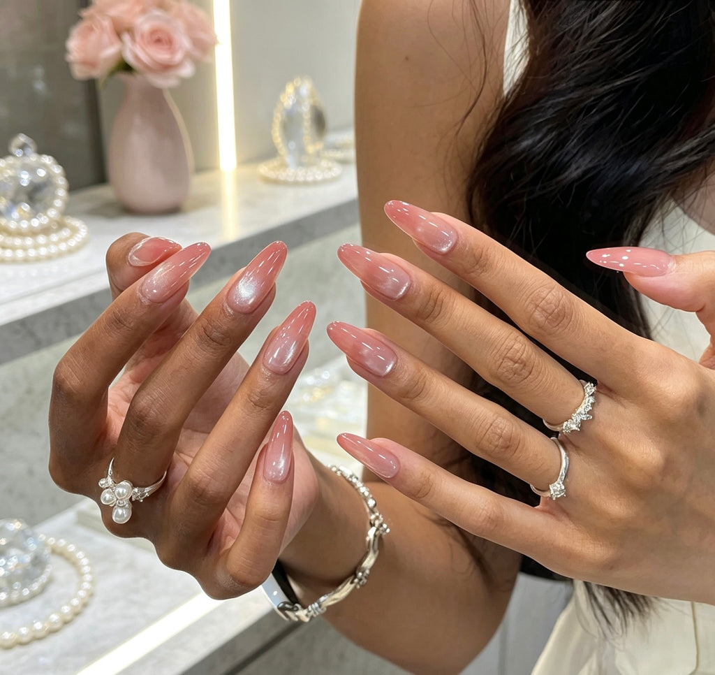 0.94-inch oval pink gradient wearable nail art