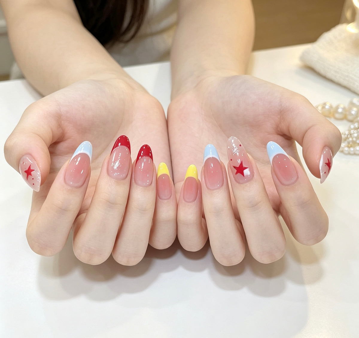 0.94-inch oval nude French colorful pointed press nail art