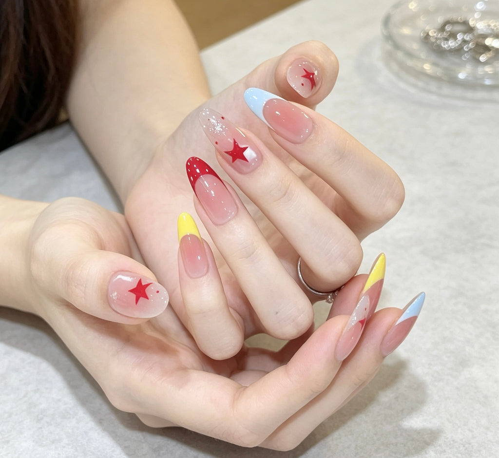 0.94-inch oval nude French colorful pointed press nail art