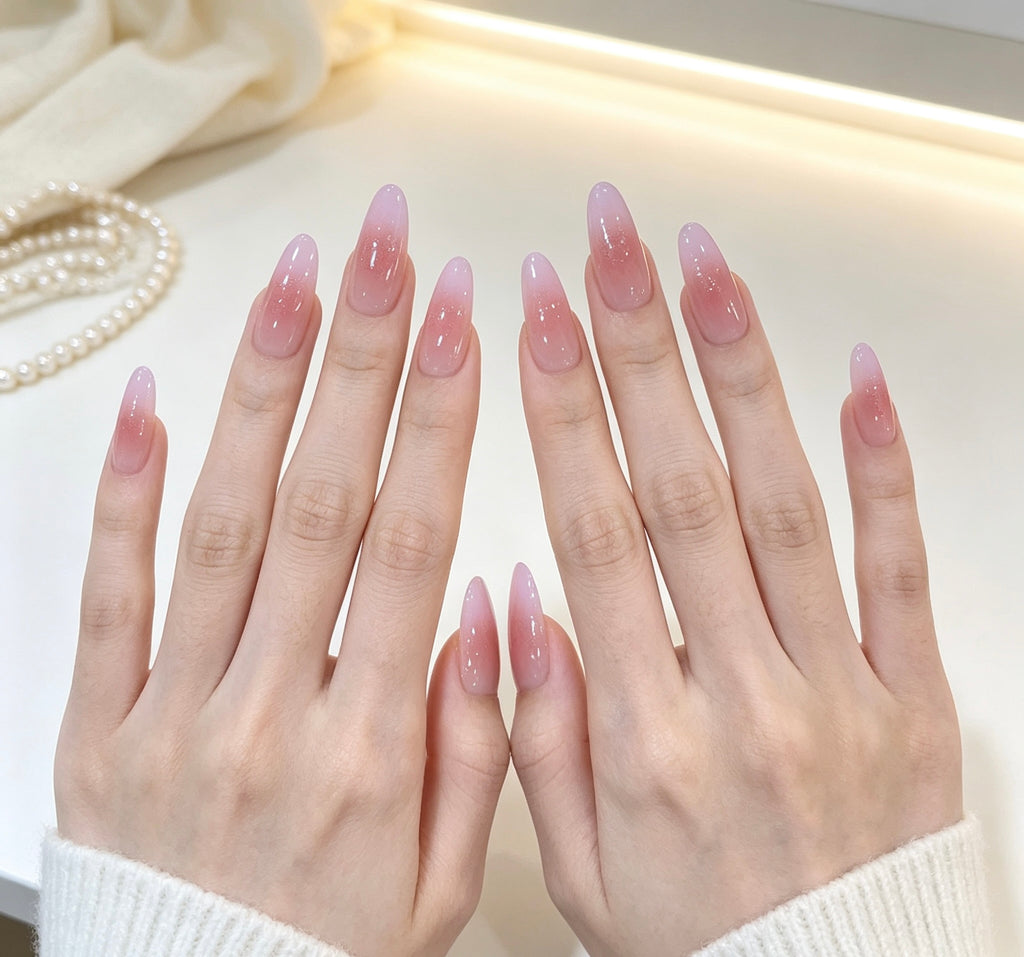 0.94-inch oval pink gradient French purple cat eye wearing nail art