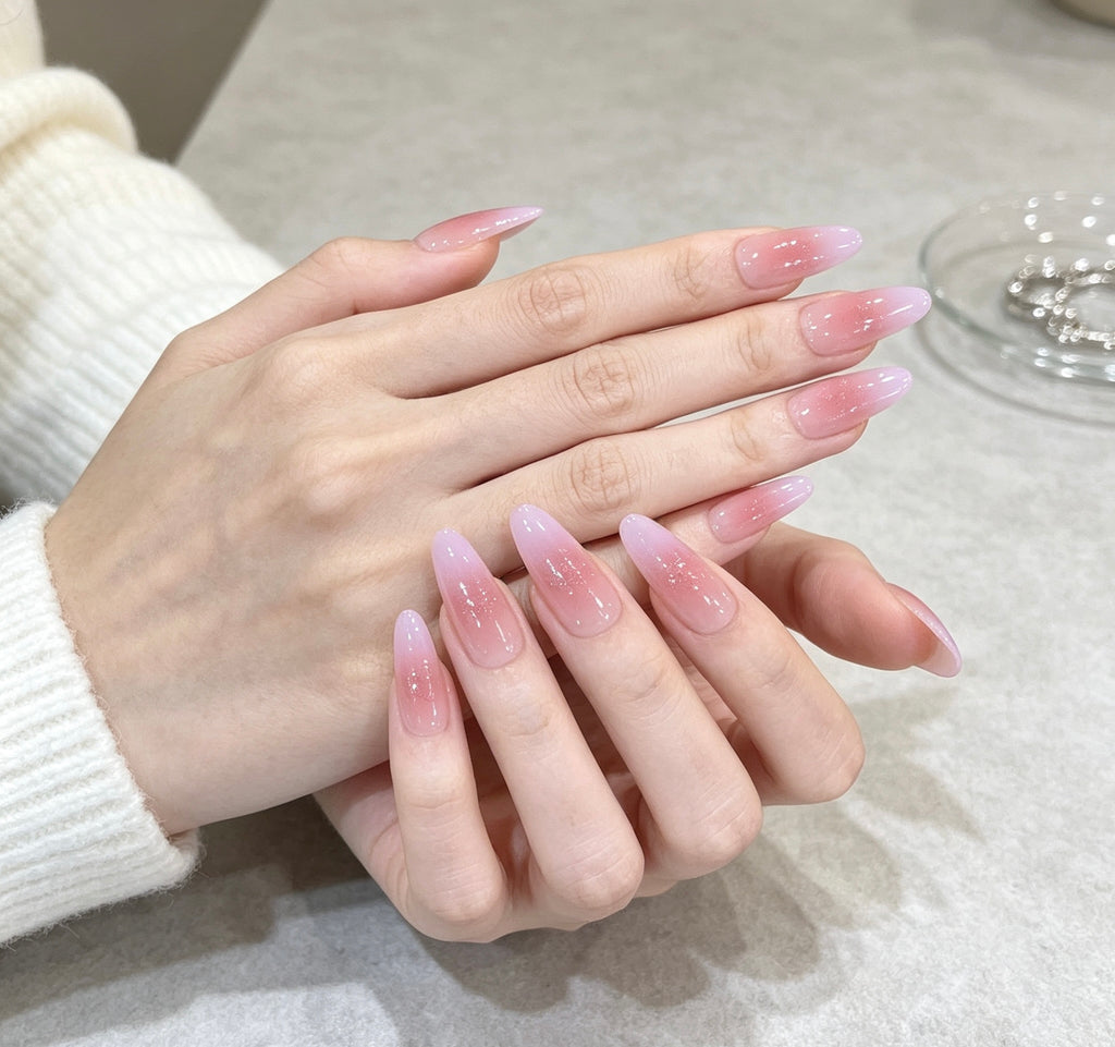 0.94-inch oval pink gradient French purple cat eye wearing nail art