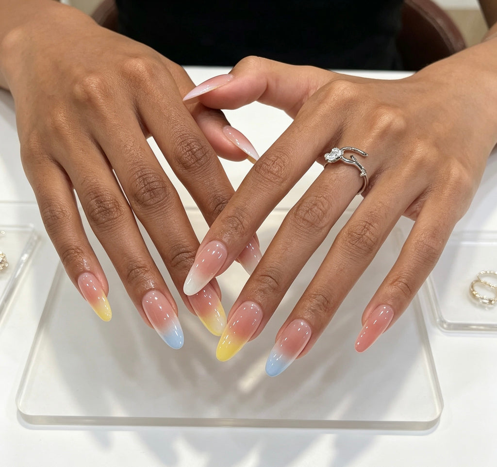 0.94-inch oval naked pink cat eye gradient dopamine wearing nail art