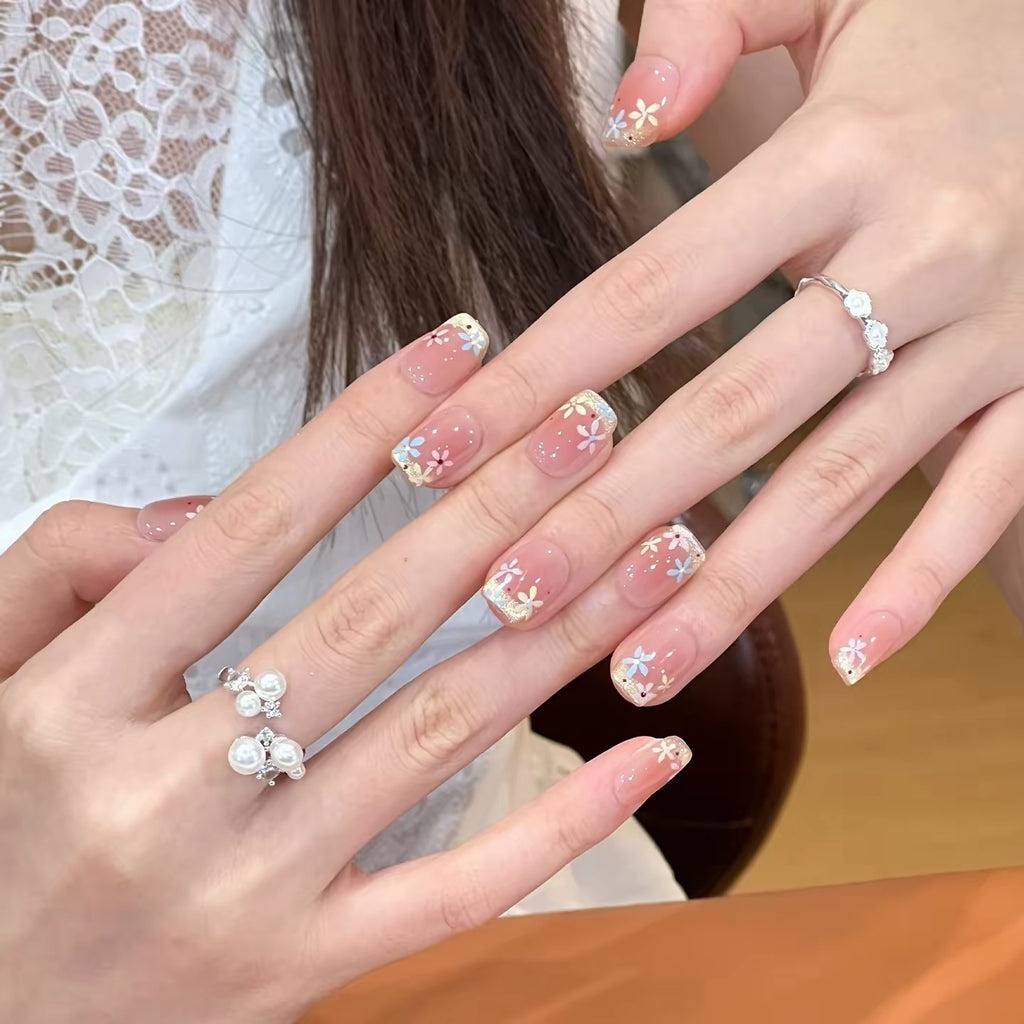 0.62in square pink handmade decal art press-on nail art