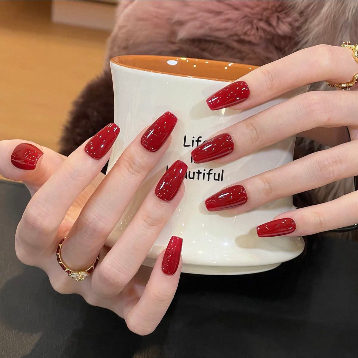0.78 inch trapezoidal wine red solid color cat eye wearing nail art