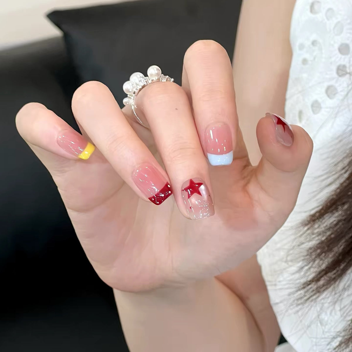 0.62 inch square pink cat eye star Press On Nails