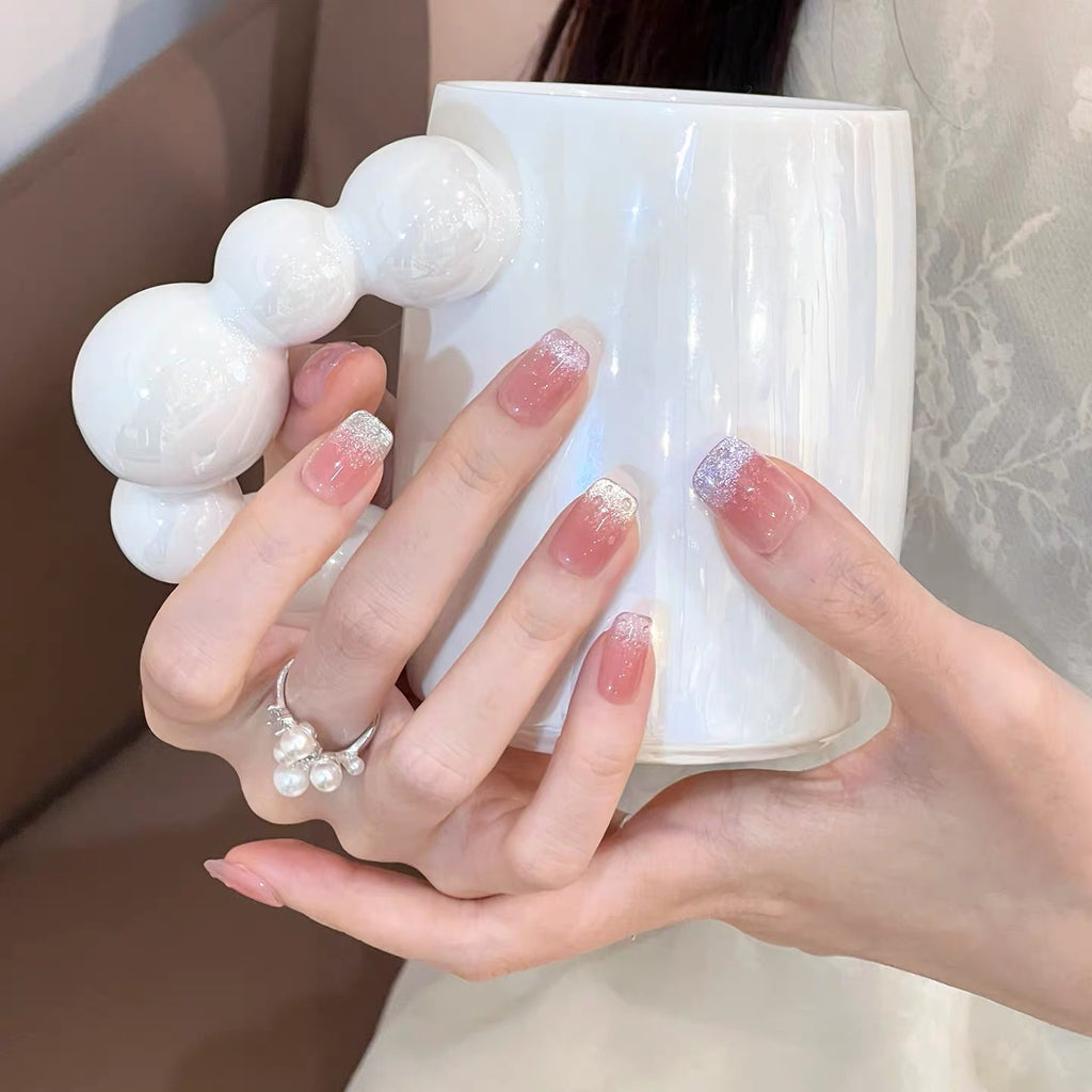 0.62in square pink dopamine bubble art press-on nail art