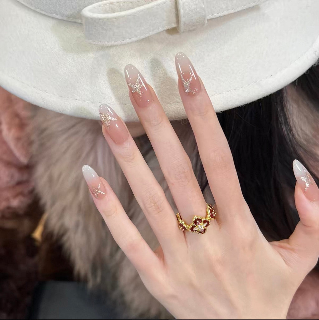 0.94 inch oval nude gradient French ivory white broken diamond star