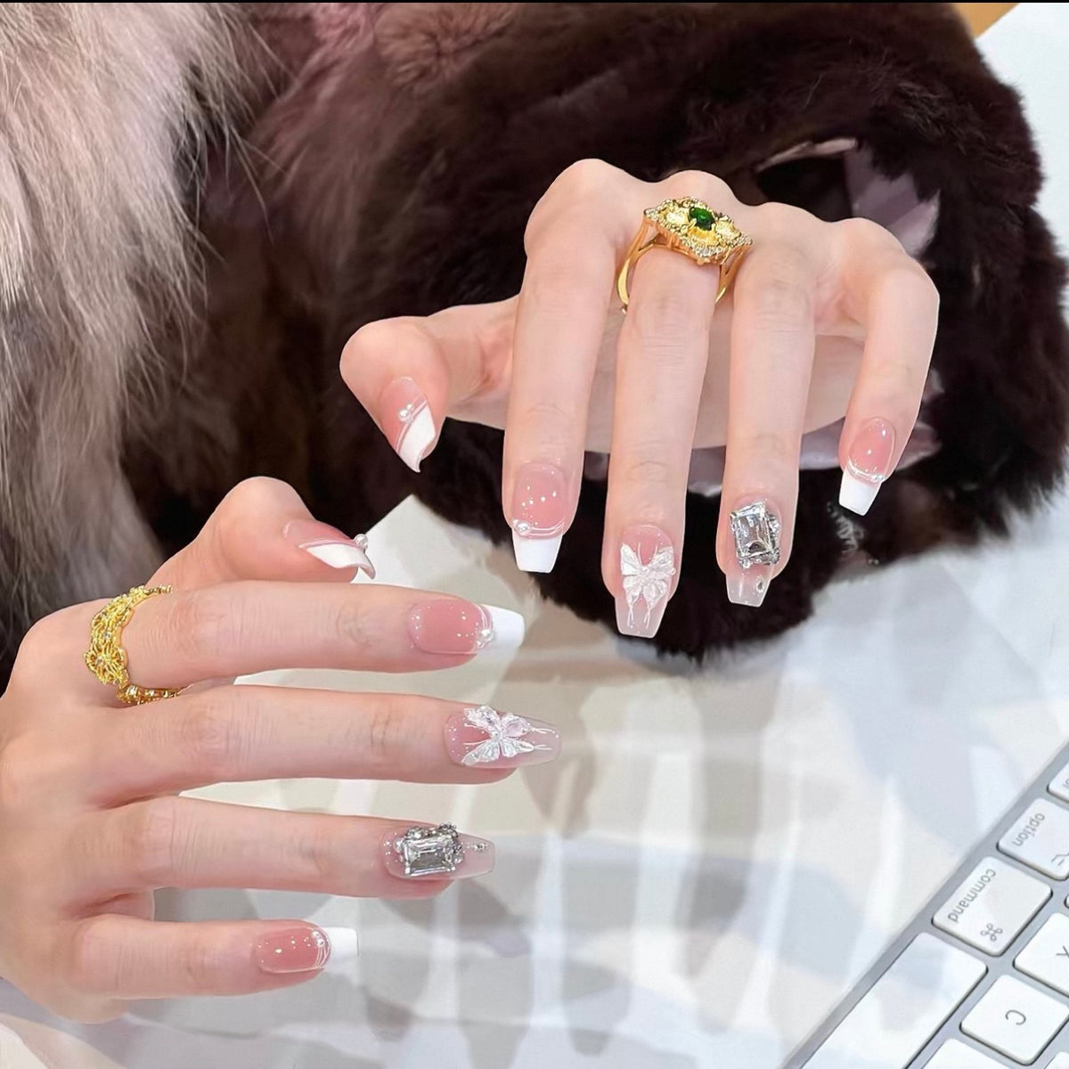 0.78-inch trapezoidal French milky white pointed butterfly press nail art