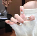 0.94-inch trapezoidal almond French silver rhinestone wearing nail art