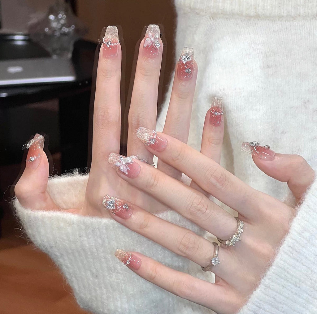 0.78-inch conical pink rhinestone butterfly sparkle art decal nail art